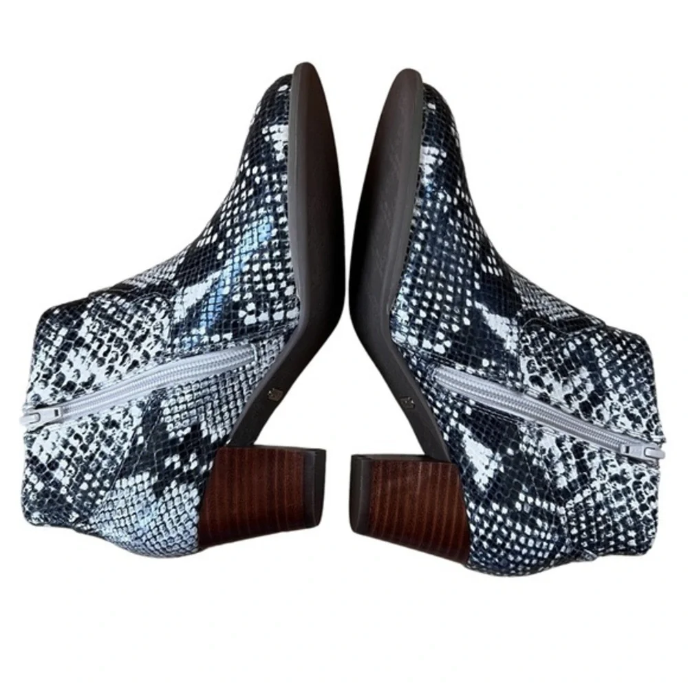 Vionic Booties Windom Womens 5 Black Cream‎ Snakeskin Print Leather Ankle Boots